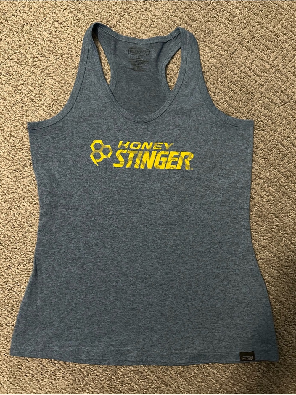 Honey Stinger Women's Gray Racerback Tank with Yellow Logo